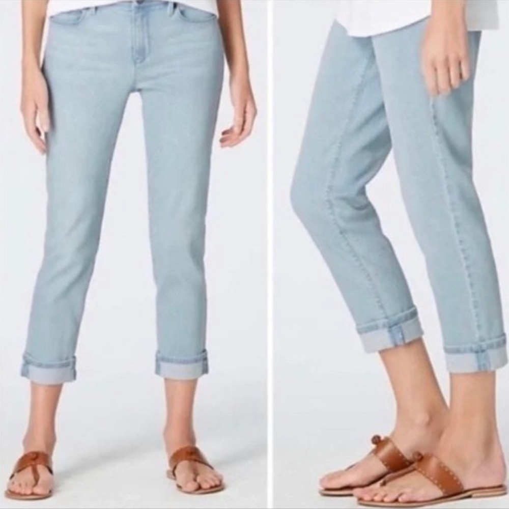 J. Jill Jeans High Rise Jeans Stretch Oxford Wash Crop Ankle Distress 12 Stretch